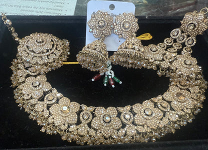 Beautiful designer Pakistani style necklace set with matching earrings bindi & passa
