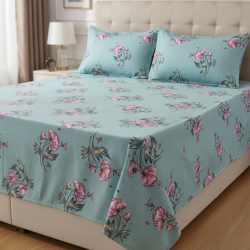 Beautiful designer glacé cotton bedsheet set