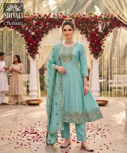 Beautiful designer flare embroidered suit