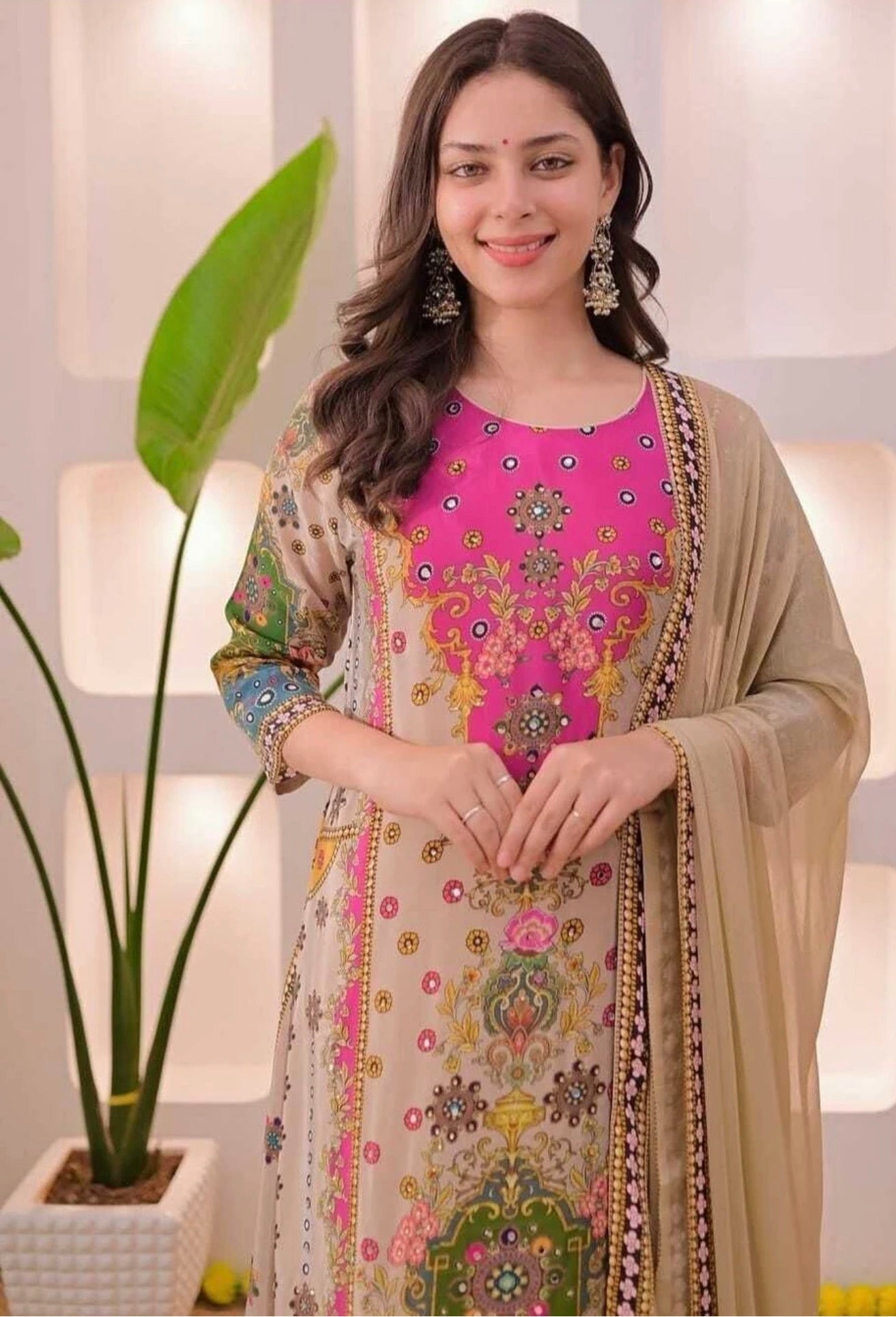 Beautiful designer Multicolor Printed Kurti Palazzo Set with Dupatta