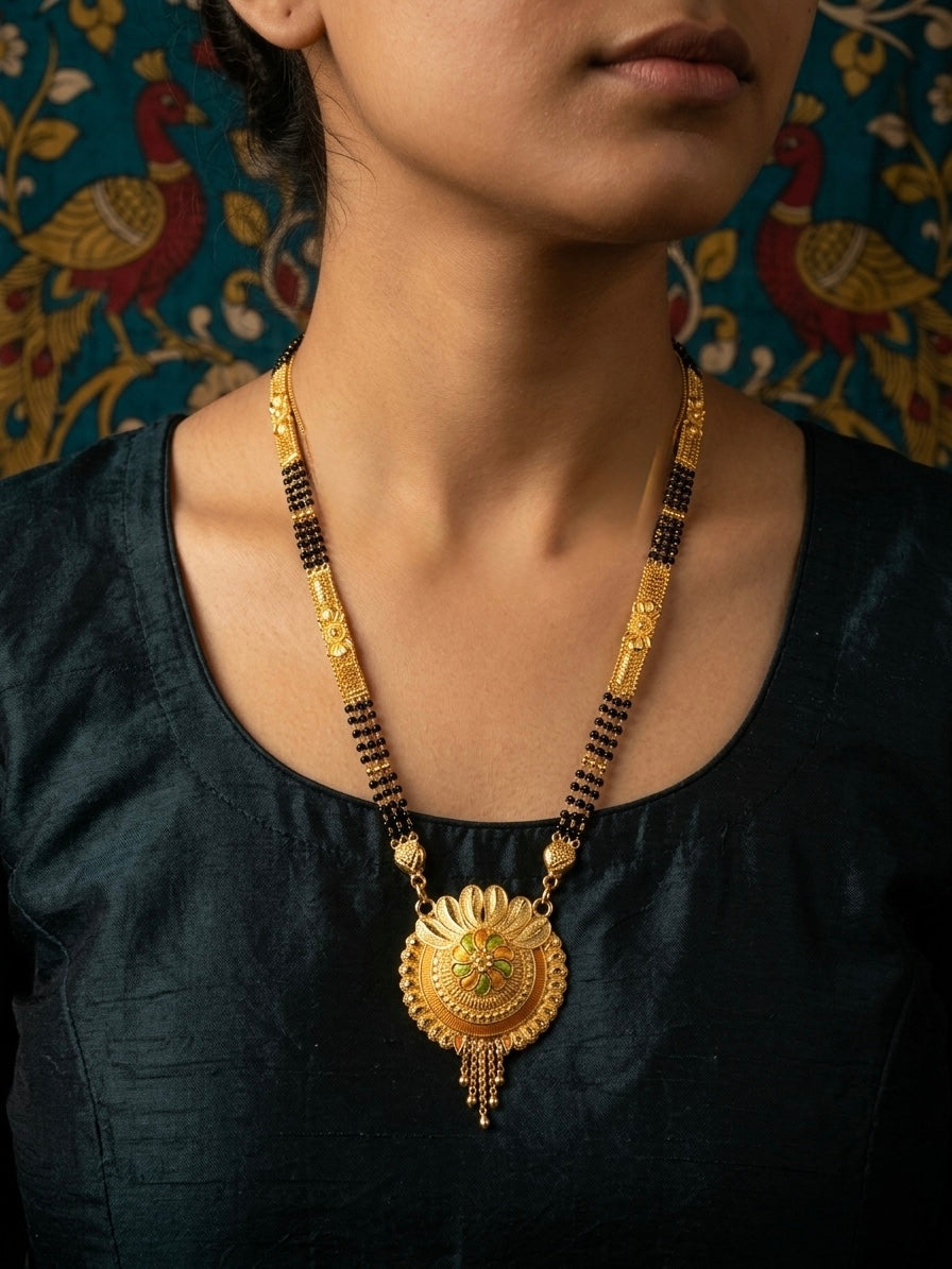 Beautiful designer long length gold plated mangalsutra
