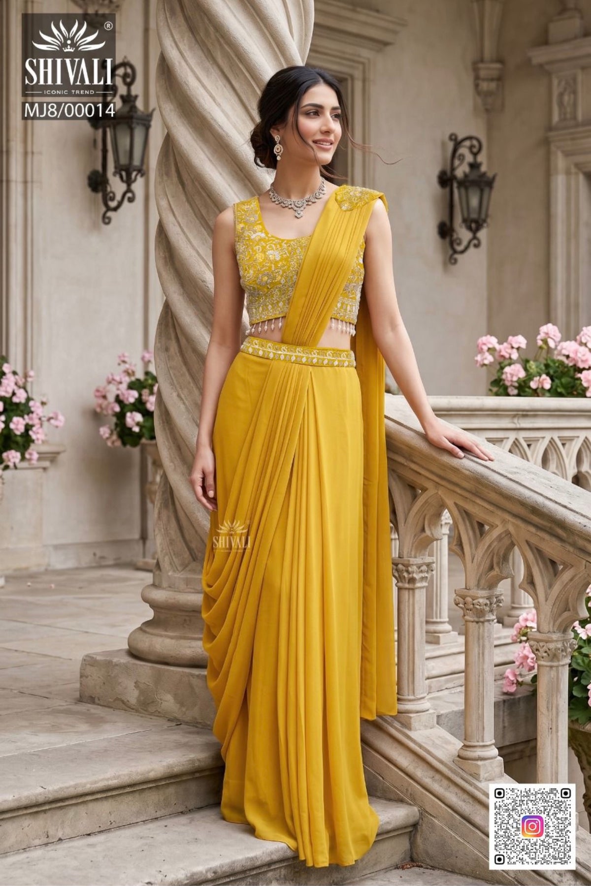 GOLDEN GLOW LUXE DRAPED SAREE SET