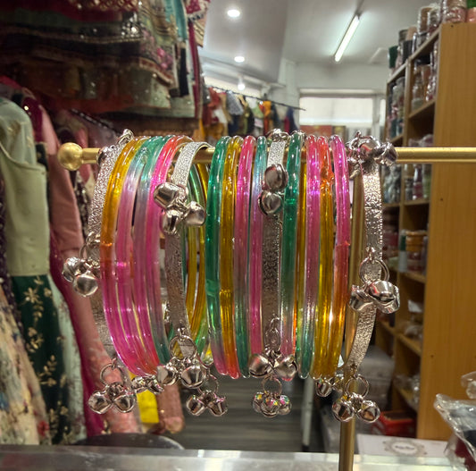 Beautiful designer glass jelly bangle set with Kashmiri bangles