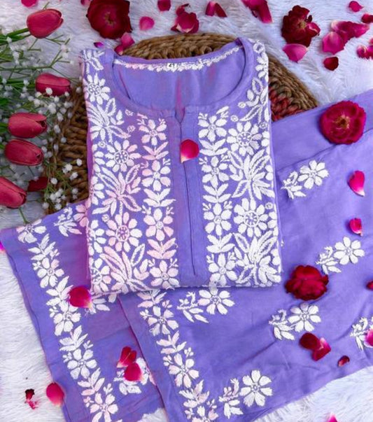 Beautiful designer lucknowi embroidery Kurti plazo
