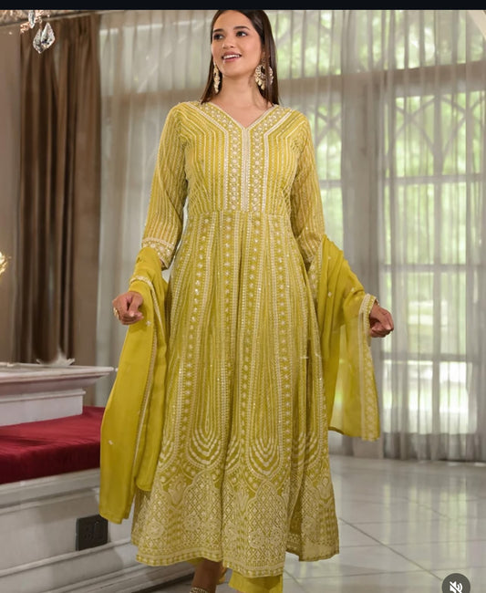 Beautiful designer front slit Lucknowi Embroidery anarkali suit