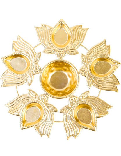 Klassic Unique and Antique 5 Lotus Diya Shape Urli Bowl | Metal, Perfect for Home Decor and Unique Gift for Diwali, Housewarming, Festive Celebrations (Golden, Pack of 1)