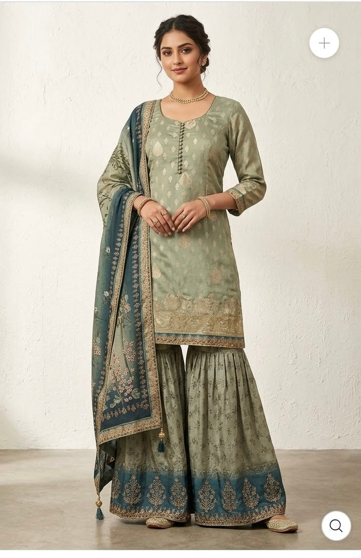 Beautiful designer floral sharara suit