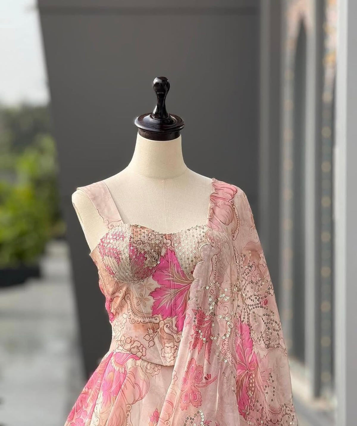 Lehenga Choli For Women And Girls Style Designer Corset Lehenga Set For Women Jimmy Organza Digital Print With Embroidered Blouse Dupatta Creem Colour