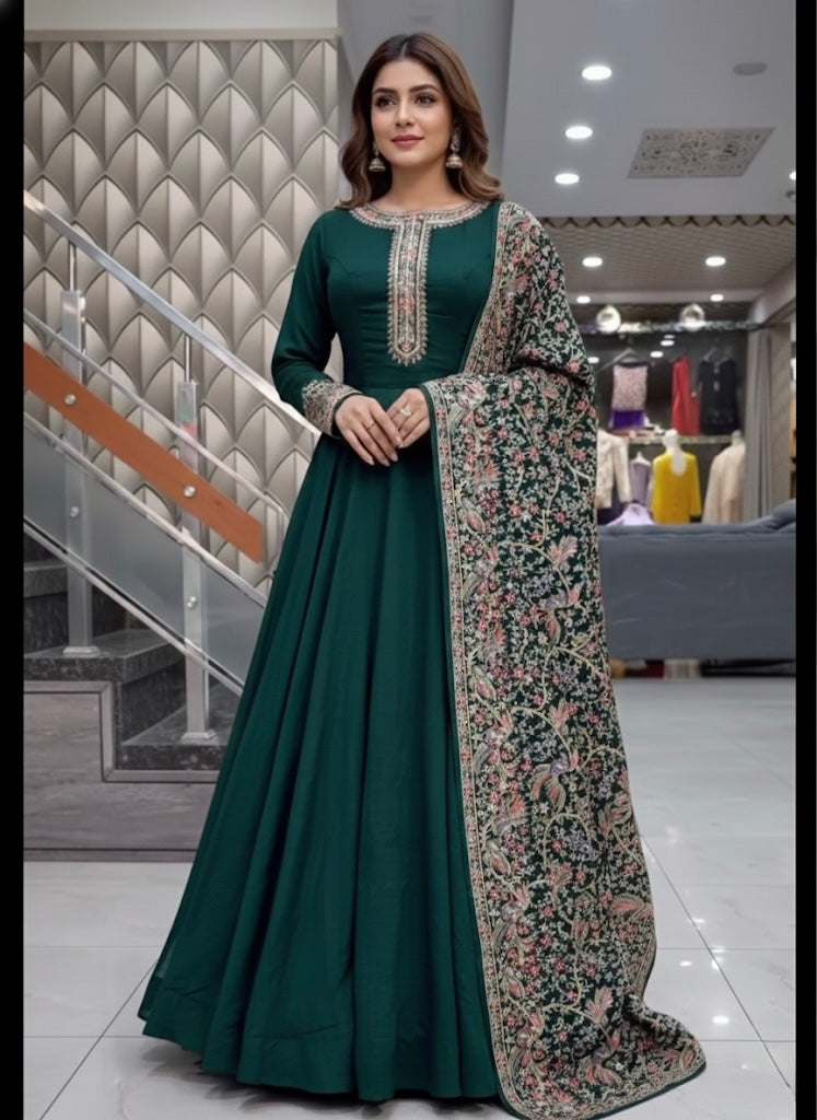 Beautiful designer gown style anarkali suit with heavily embroidery dupptta