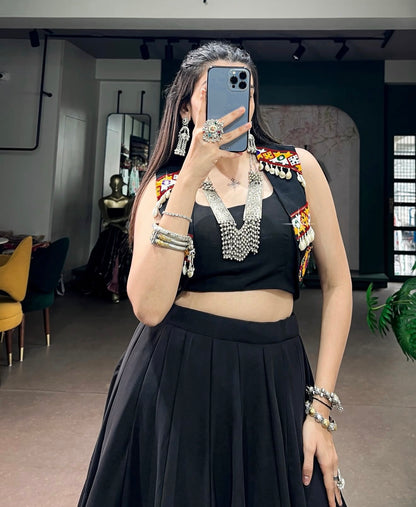 Black Multi-Panel Lehenga Choli with Embroidered Jacket