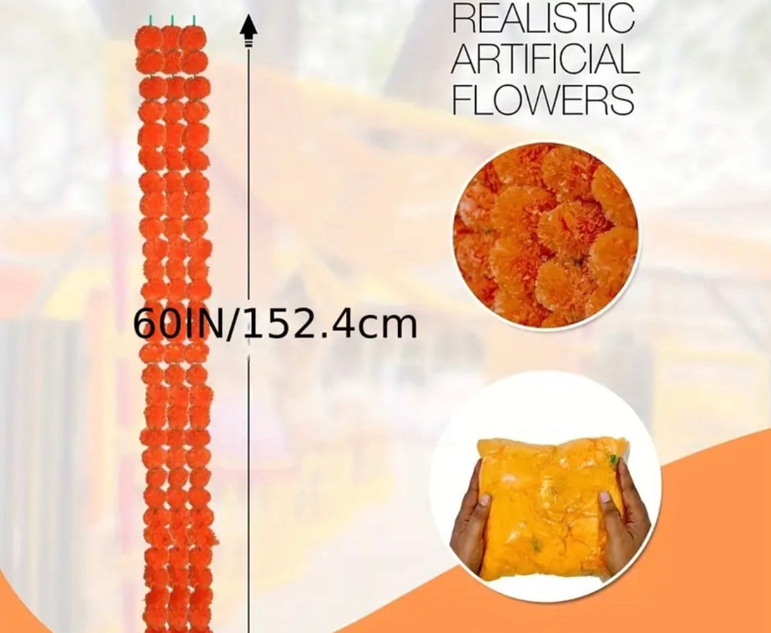 Marigold Flower Garland Mantle Decoratio Faux Garlands Wedding Garland, Diwali Decoration