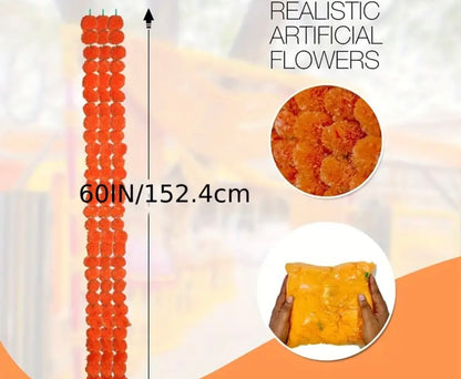 Marigold Flower Garland Mantle Decoratio Faux Garlands Wedding Garland, Diwali Decoration