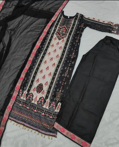 Beautiful designer black MUSLIN DIGITAL PRINT PLAZO SUIT SET