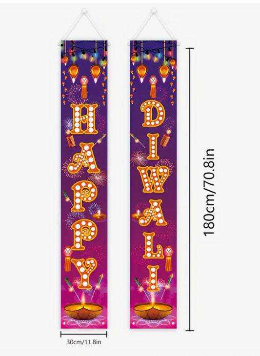 1pair Happy Diwali Decorations Banner, Front Door Muslim Ramadan Welcome  Porch Sign