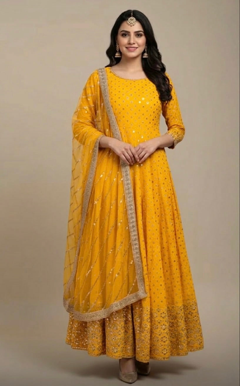 Beautiful designer anarkhali with faux miror work