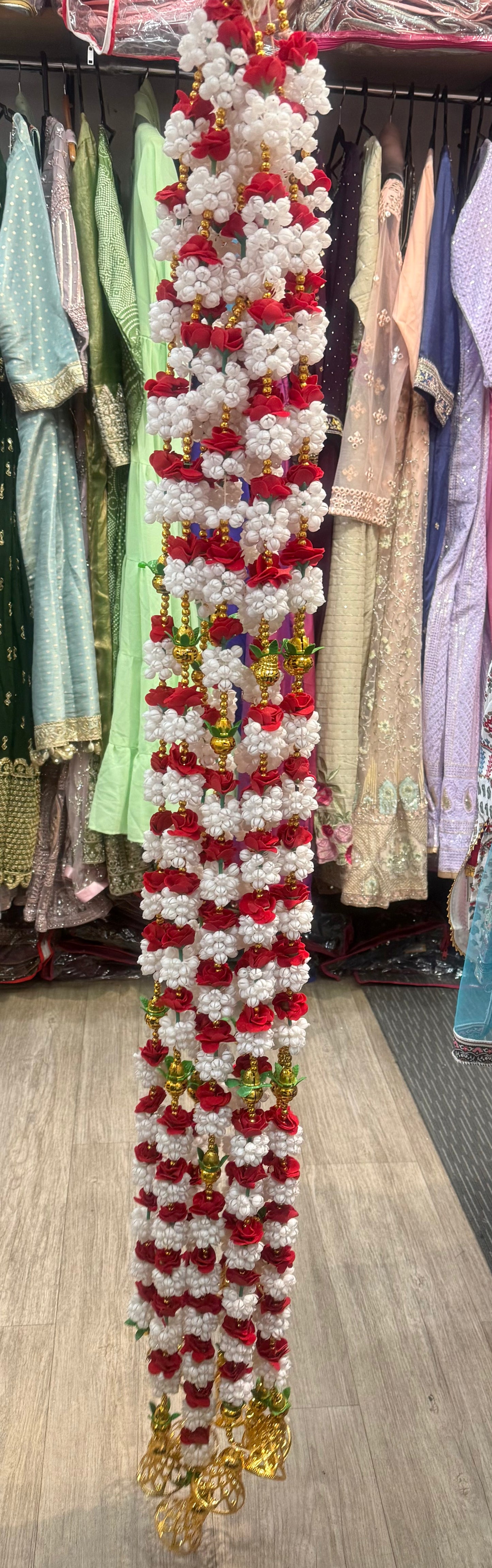 Artificial Mogra Rose Bell Garlands Fluffy Jasmine Creeper Latkan for Wedding, Haldi, Pooja, Diwali, Home Door Backdrop & Festive Decor