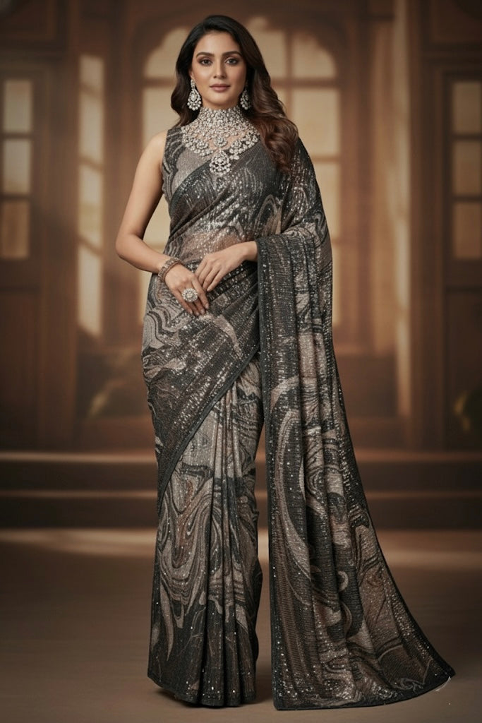 Beautiful designer sequins saree with readymade blouse