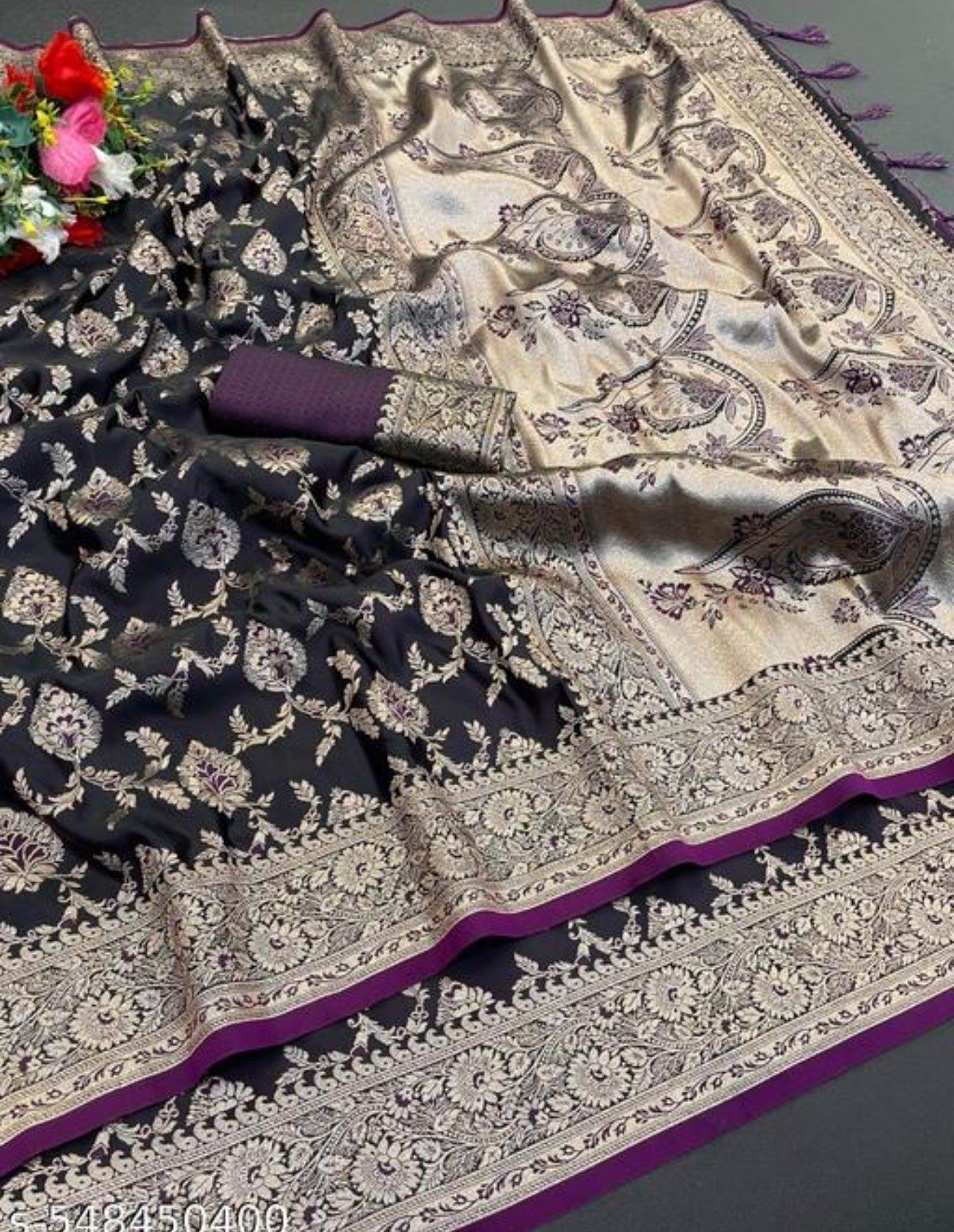 Beautiful designer pure banasari silk saree