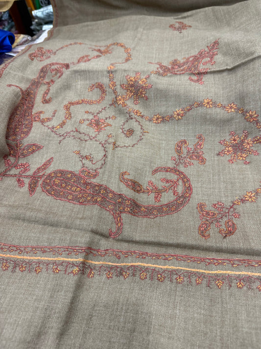 Beautiful designer Kashmiri embroidered pure pashmina shawl