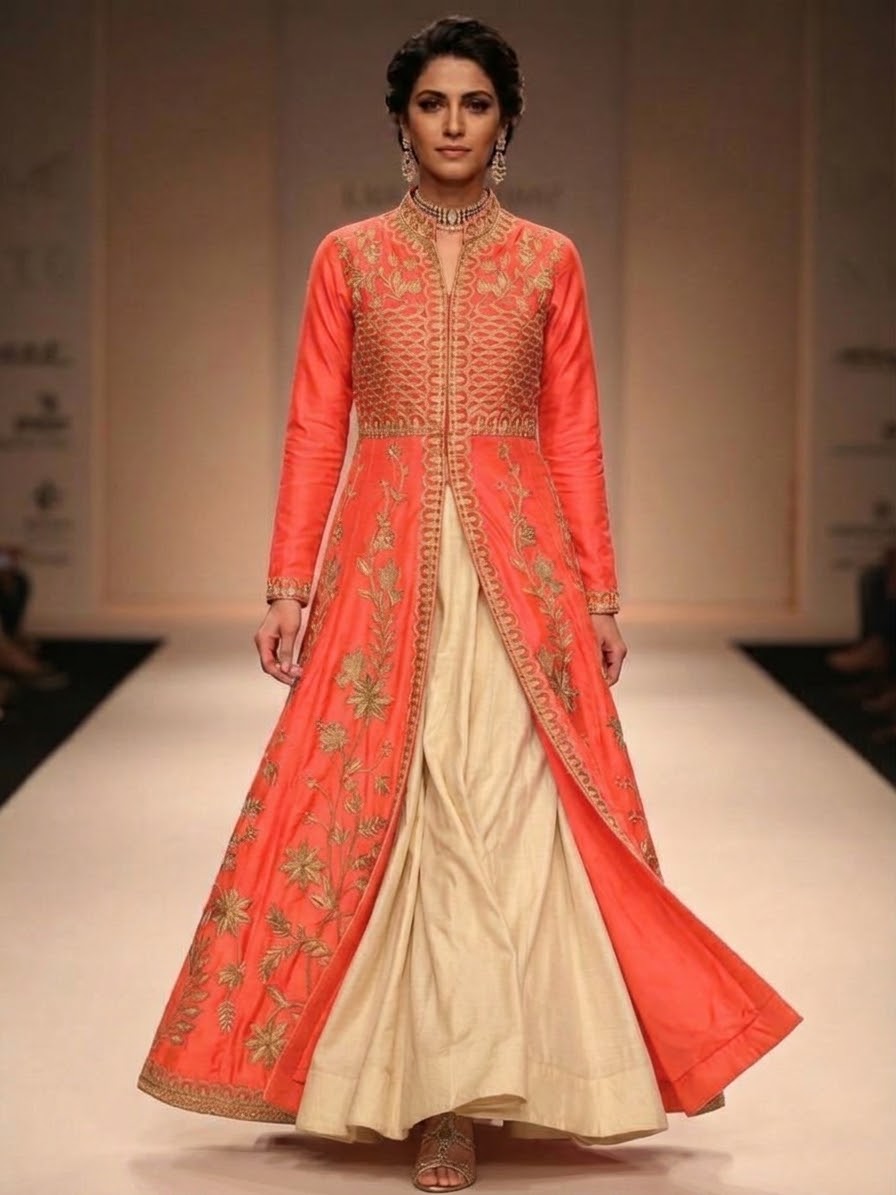 Beautiful designer indo western 2 piece front open suit