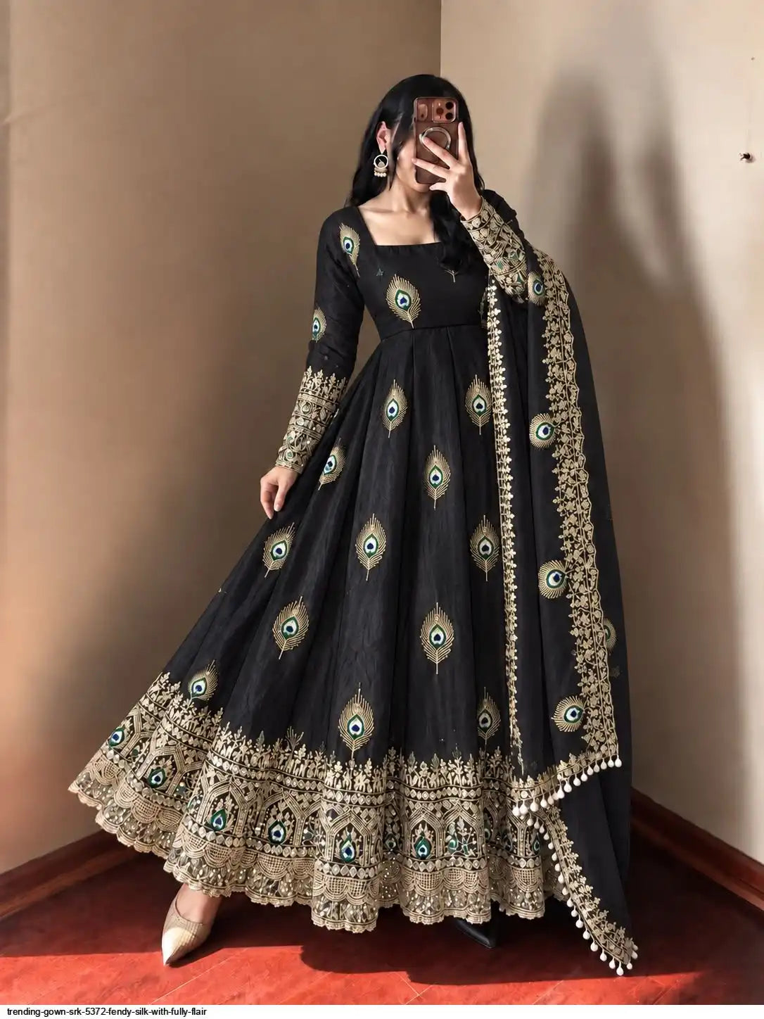 Beautiful designer TRENDING GOWN FENDY SILK WITH FULLY FLAIR