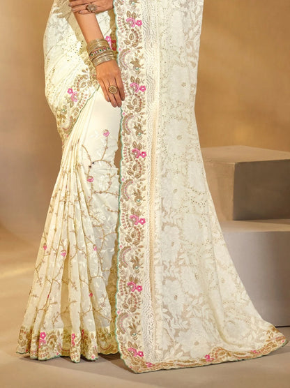 Beautiful designer lucknowi Embroidery geogrette saree
