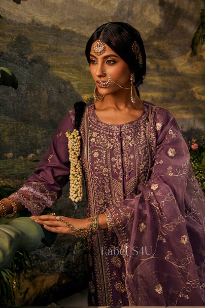 Beautiful designer Plum Organza-Anarkali Set