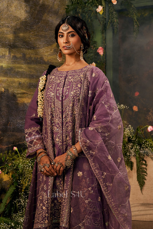 Beautiful designer Plum Organza-Anarkali Set