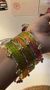 Beautiful designer multicolor raindrop bangles with Kashmiri bangles