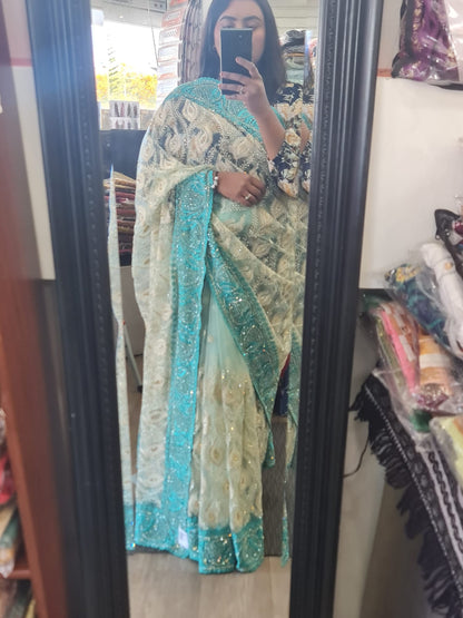 Beautiful designer fully lucknowi embroidery net saree