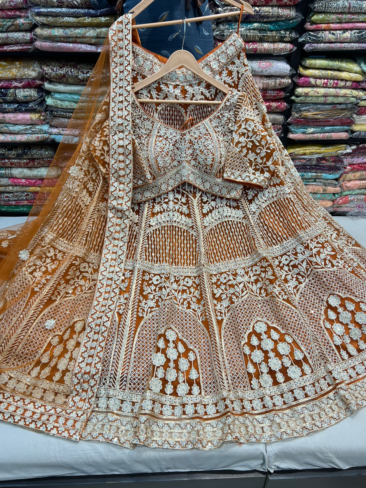 Beautiful designer heavily embroidery mirror work lengha