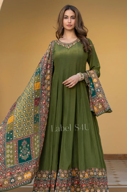 Beautiful designer gown with Pakistani dupatta