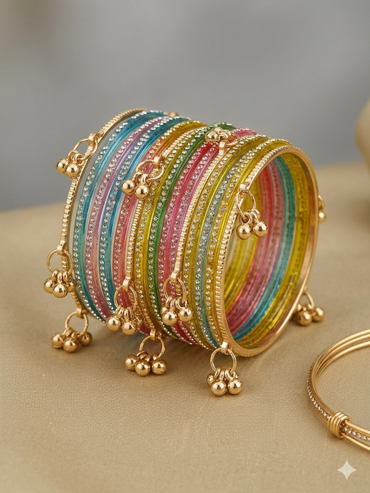 Beautiful designer multicolor raindrop bangles with Kashmiri bangles