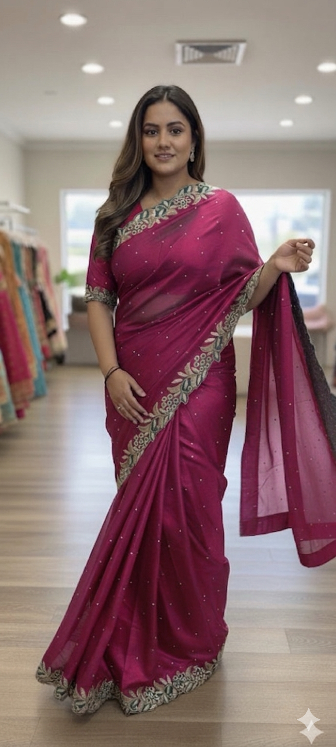 Beautiful designer hand embroidery saree