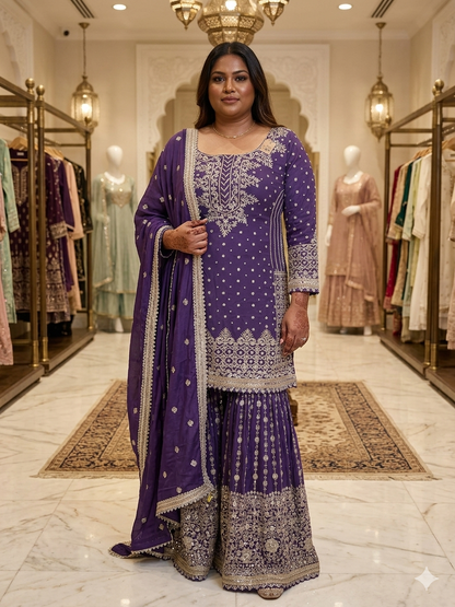 Beautiful designer fully hand Embroidery sharara suit