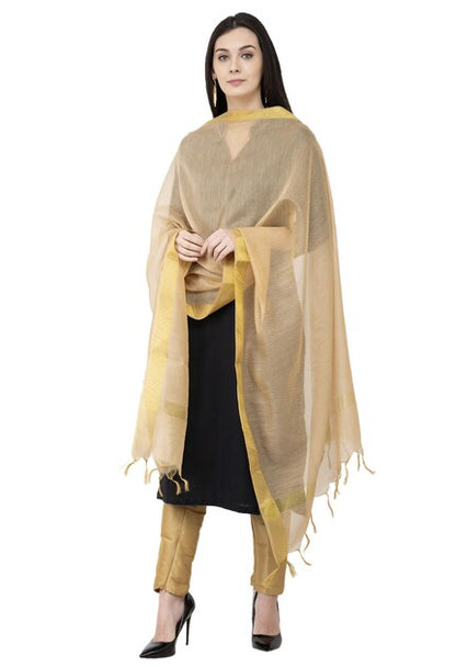 Women's Zari Work Chanderi Silk Dupatta With Embellish Golden Border