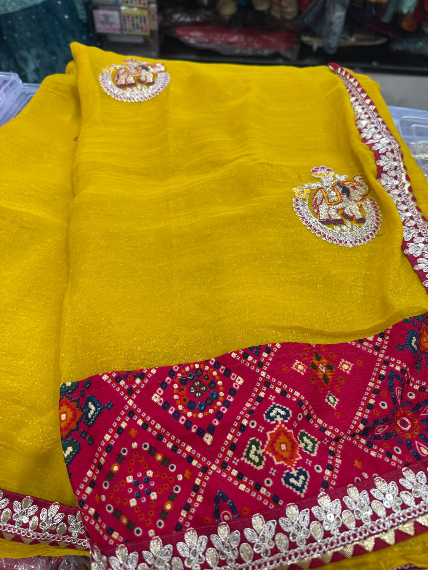 Beautiful designer Jimmy Choo bandhani saree