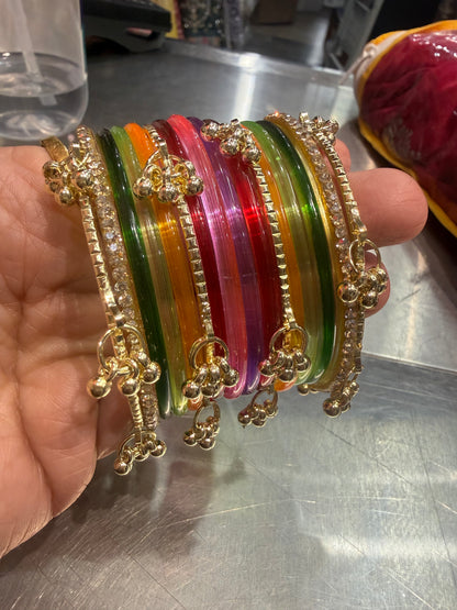 Beautiful designer multicolor jelly glass bangles with Kashmiri bangles