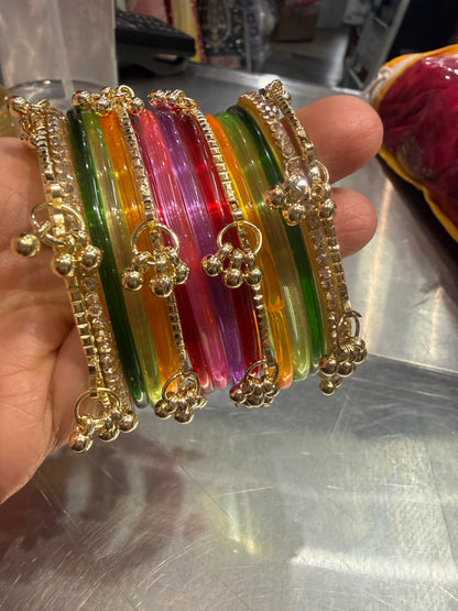 Beautiful designer multicolor jelly glass bangles with Kashmiri bangles