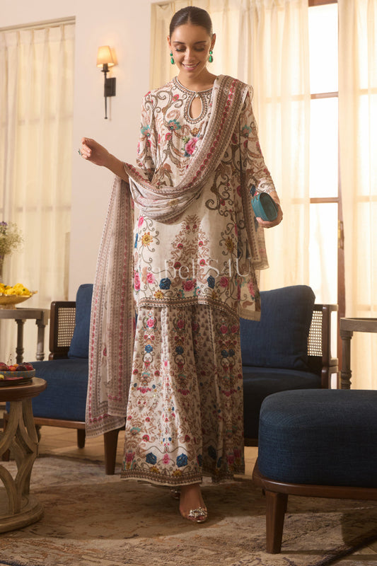 Beautiful designer floral sharara suit