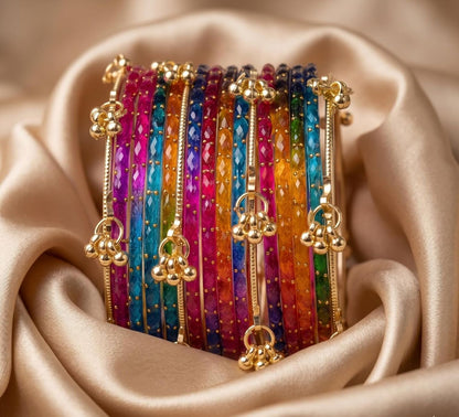 Beautiful designer multicolor raindrop bangles with Kashmiri bangles