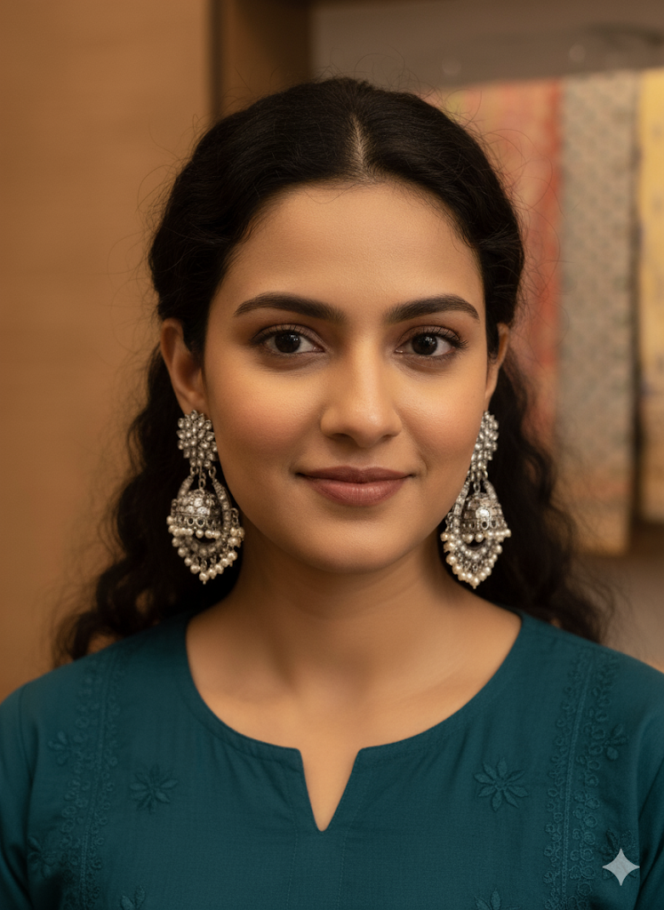 Beautiful designer oxidised earing with white beads