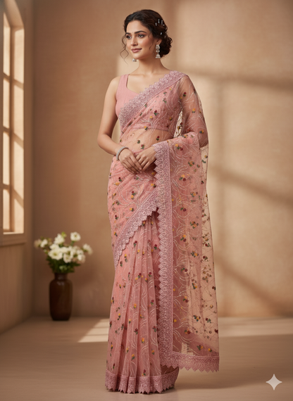 Beautiful designer fully embroidery net saree