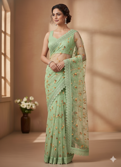 Beautiful designer fully embroidery net saree