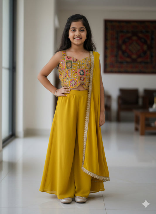 Beautiful designer crop top plazo suit