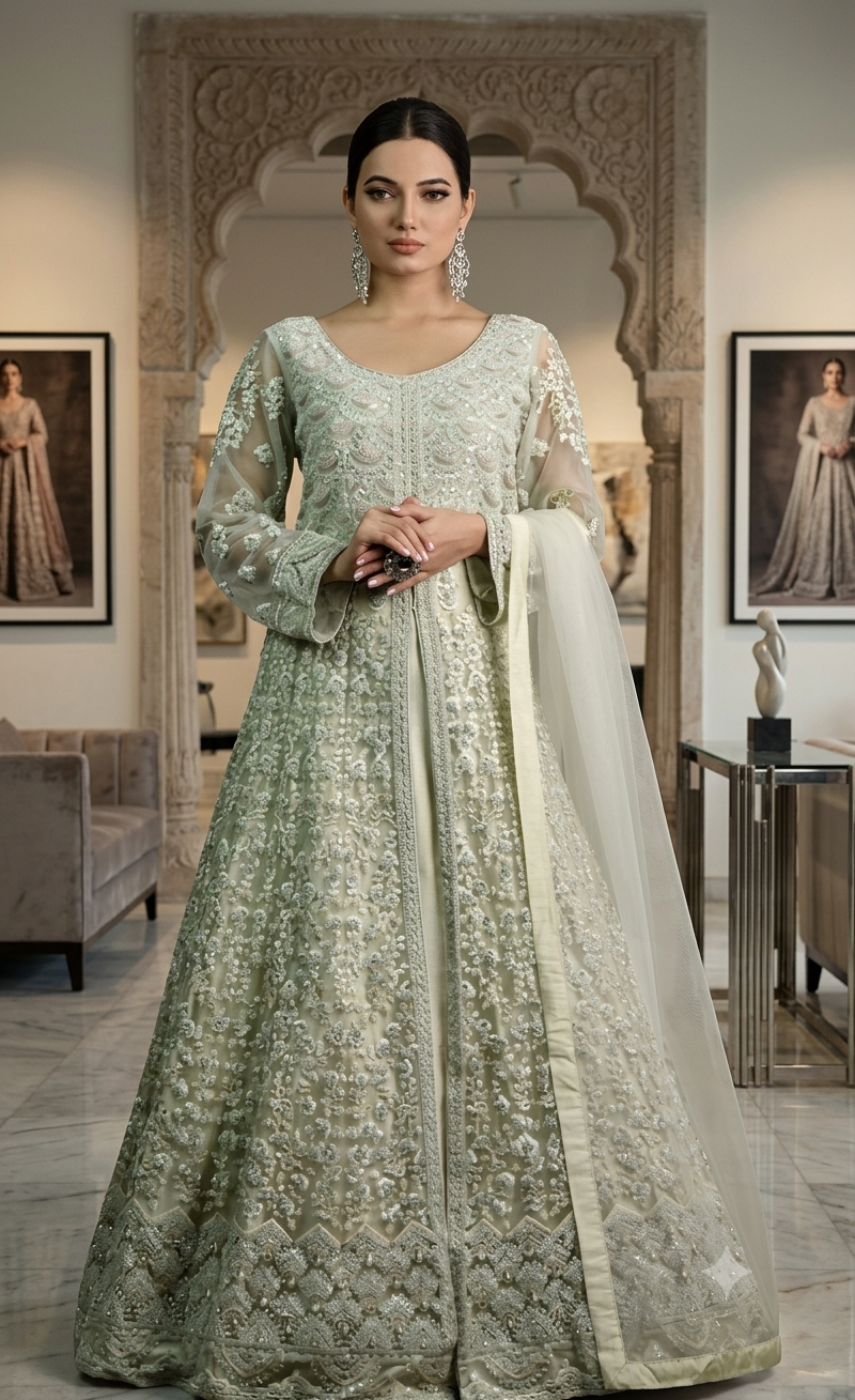 Beautiful designer fully embroidered anarkhali with stone work