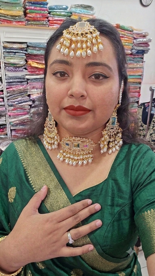 Beautiful designer mirror & kundan necklace set