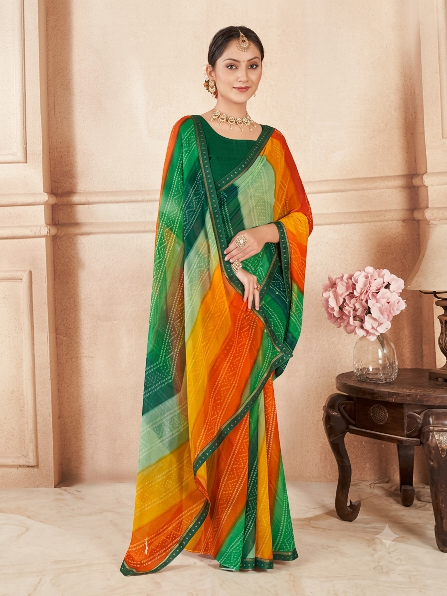 Beautiful designer  chiffon bandhani saree