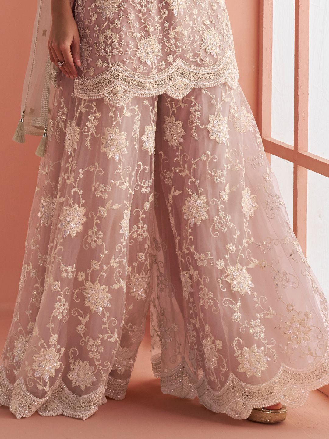 Beautiful designer plazo suit with embroidery