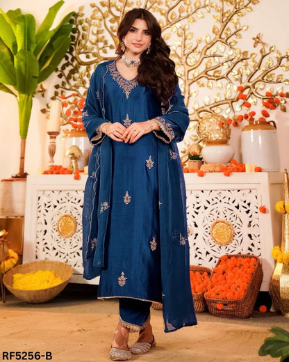 Beautiful designer Embroidered Vichhitra Silk Suit Set!